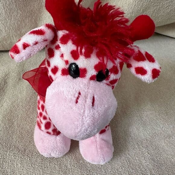 Stuffed Giraffe Small Pink and Red with Red Bow Cute Stuffie Great Gift Toy - Picture 9 of 10